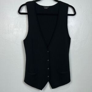 Theory Wool Black Knit V-neck Vest Sweater With Pockets Size L